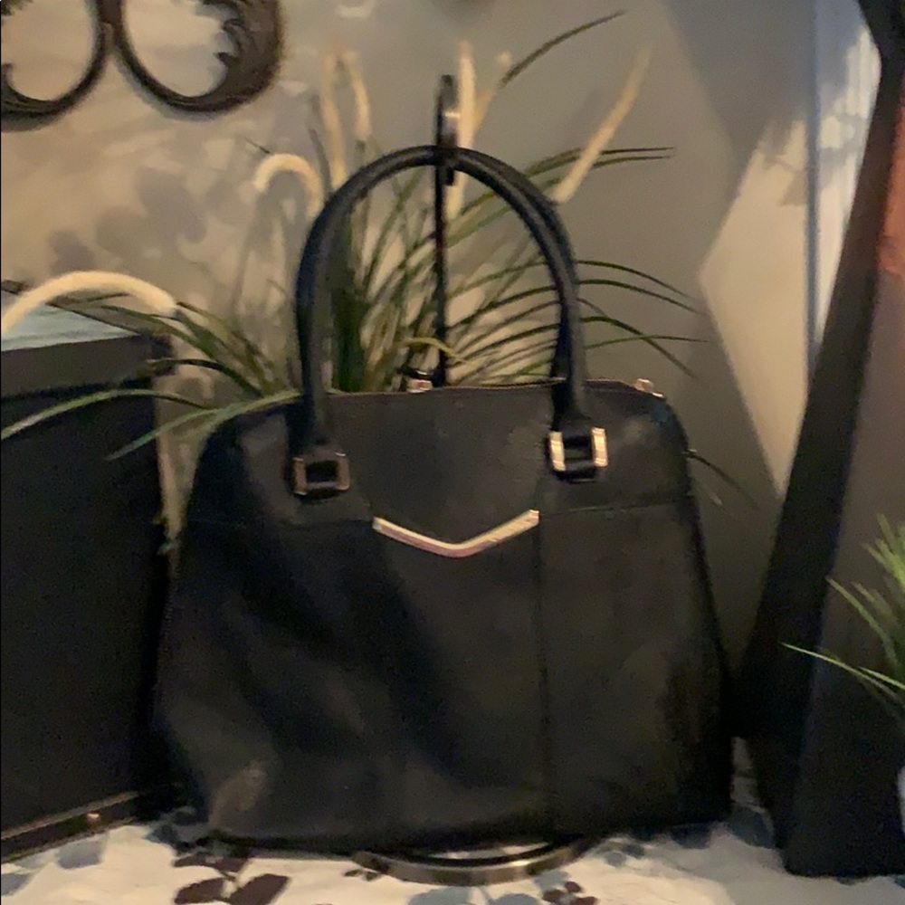 Calvin Klein black leather with gold trim satchel